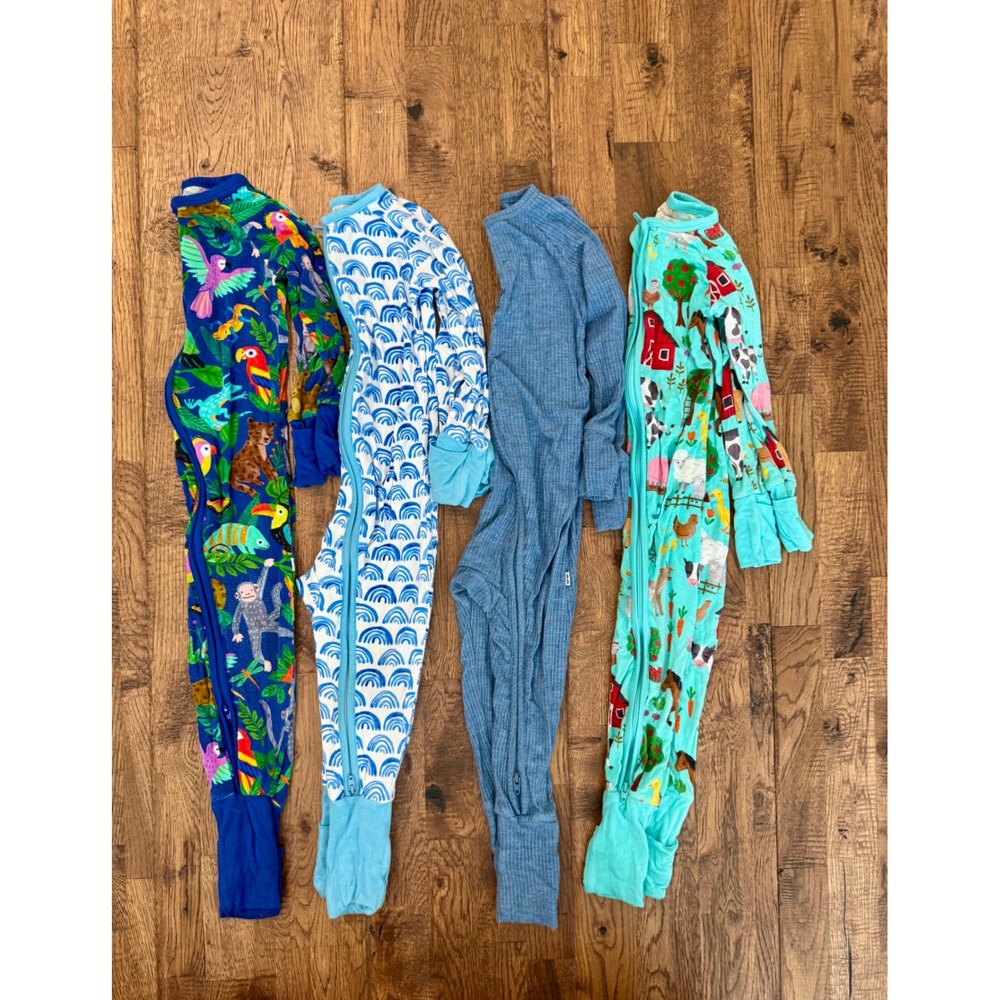 Little Sleepies Zippy Lot 4 Pair Farm Family Treetop Tails Blue Rainbows 12-18